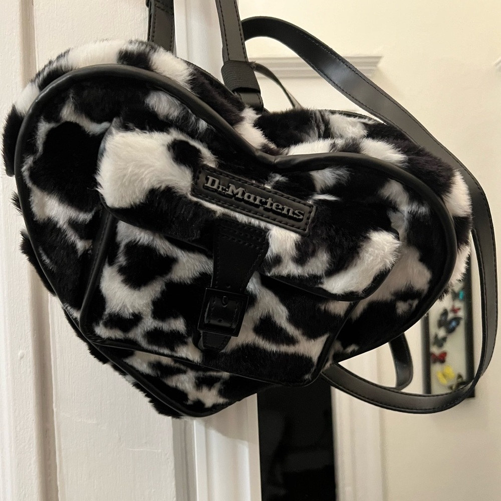 Doc Martens Heart Shaped Faux Fur Cow Print Backpack